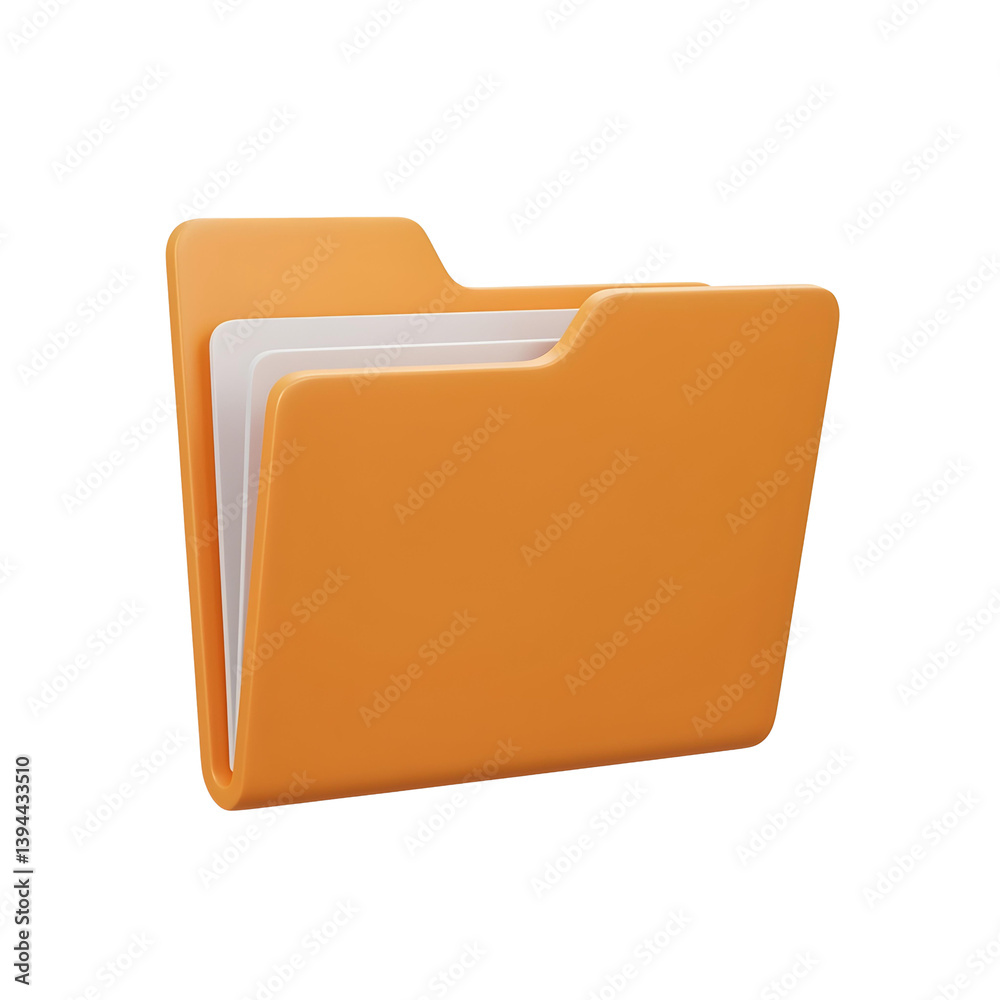 Orange 3d file folder icon isolated on transparent background for organization. Orange 3d file folder icon isolated on transparent background for organization.