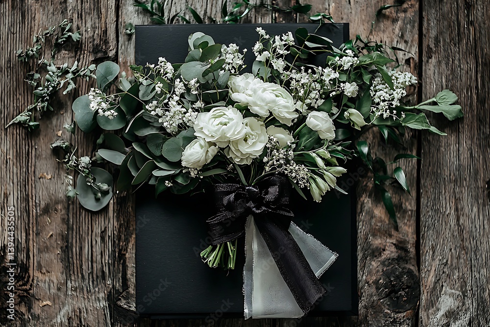 An elegant arrangement of flowers atop a black box