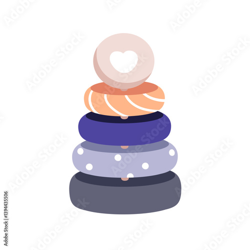 Stacking toy, pyramid with rings. Wooden tower for baby and nursery kids play...