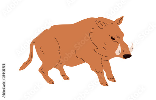 Wild boar standing. Big forest pig with tusks. Large animal, woodland fauna. ...