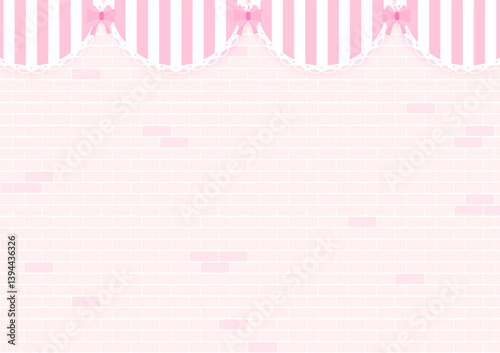 Stripe curtain on brick wall background