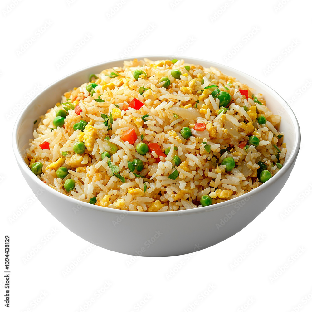 A bowl of fried rice mixed with colorful vegetables and herbs, showcasing a delicious and appetizing dish. isolated on white background and transparent background A bowl of fried rice mixed with colorful vegetables and herbs, showcasing a delicious and appetizing dish. isolated on white background and transparent background