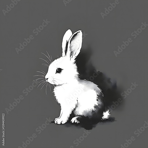Simple modern logo of a small dark rabbit in profile view with short tail and expressive eye in ink style