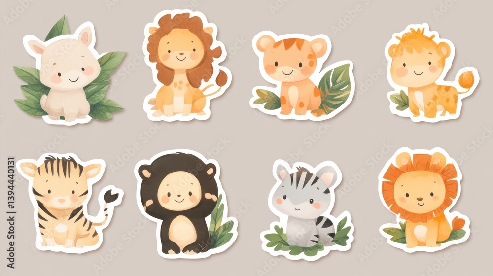 Fototapeta premium Sticker sheet with jungle animals