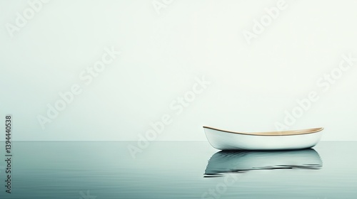  A white boat bobbing atop a body of water with a wooden oar protruding from its side