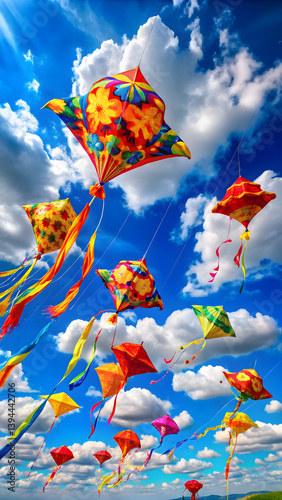 Bright Sky Filled with Colorful Kites During Bengali New Year Festival and Springtime Celebration