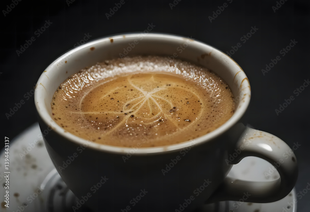 Dark and moody photo of espresso in a handmade ceramic cup Dark and moody photo of espresso in a handmade ceramic cup