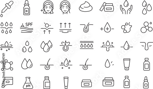 Skincare Line Icons Set – Minimal Black and White Beauty Care Symbols PNG