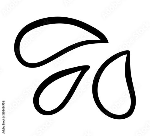 Doodle water drop,hand drawn sweat tear. Black liquid splash icon with soft shapes and rounded droplets. Silhouette Ideal for skincare, weather, eco, hydration, cartoon style UI elements.