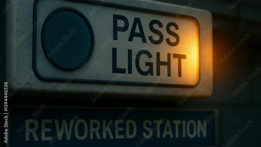 Pass light sign at reworked station highlights repair issues affecting navigation and safety, while illumination enhances ambiance. Pass light sign at reworked station highlights repair issues affecting navigation and safety, while illumination enhances ambiance.