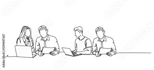 One line drawing of men and women office business meeting graphic continuous line drawing design.eps	