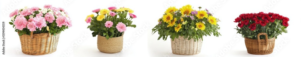 Fototapeta premium Colorful Floral Arrangements in Baskets
