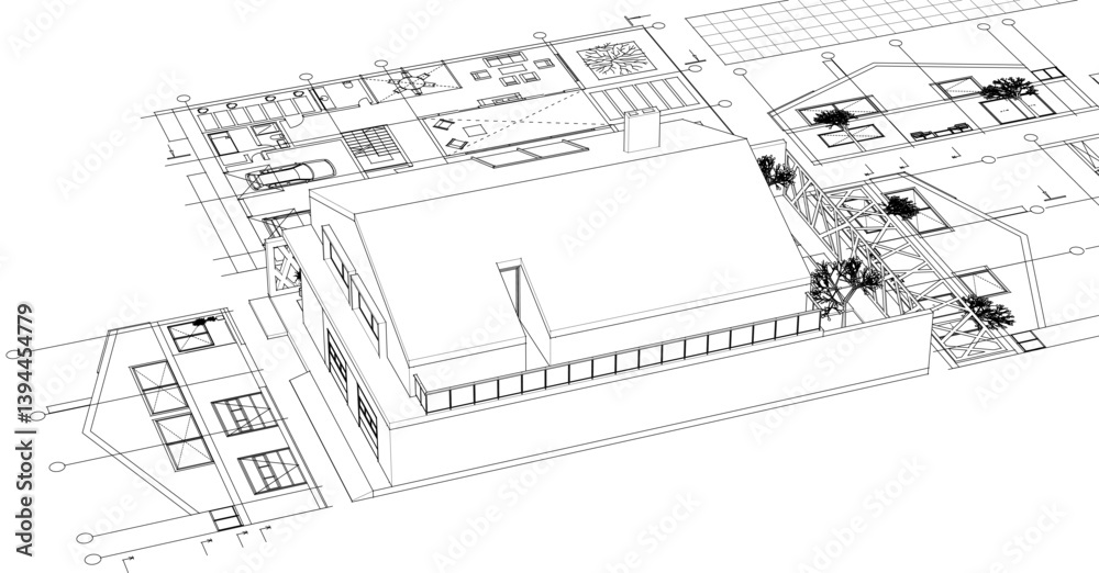 Fototapeta premium house architectural project sketch 3d illustration 