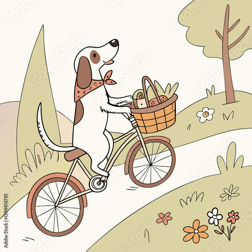 Dog running bicycle with flowers