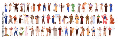 Set of professions. Happy people with various job, occupation. Different workers: chef, farmer, doctor, policeman, teacher, veterinarian, pilot. Flat isolated vector illustrations on white background