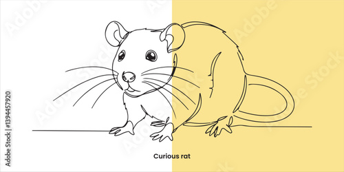 Curious rat continuous single line art drawing sketch on white background


