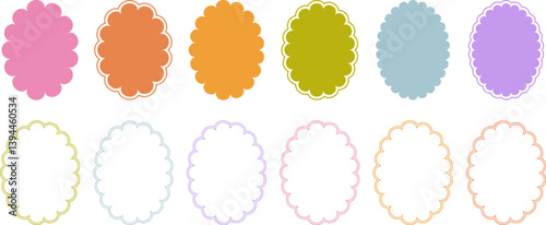Colorful y2k groovy geometric vector oval frames with wavy borders lines
