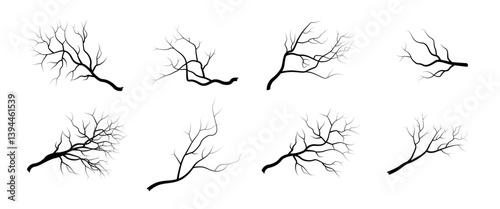 An Assortment of Bare Tree Isolated Branches Silhouettes vector illustration