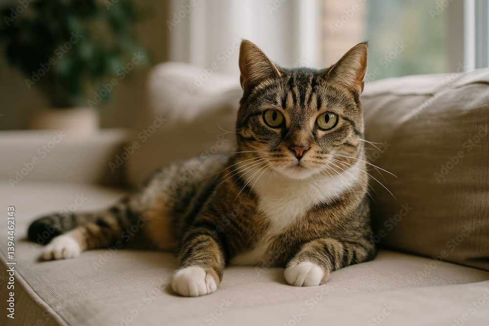 Relaxed tabby cat lounging. Relaxed tabby cat lounging.