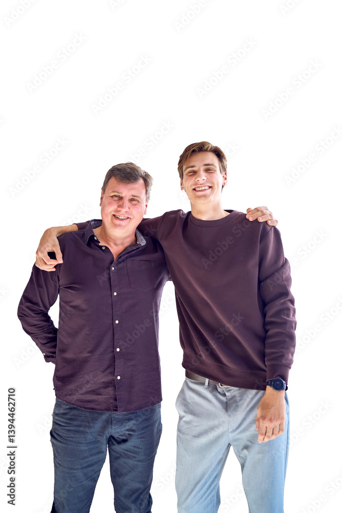 middle-aged father talking and laughing with his young son png, isolated, middle-aged father talking and laughing with his young son png, isolated,