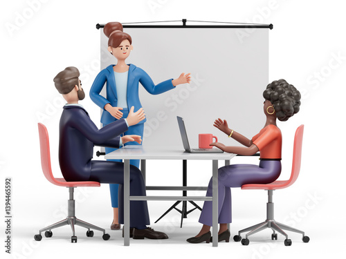 3D people in a meeting symbolize collaboration and active discussion. 3d rendering, conceptual image. Isolated on white background.