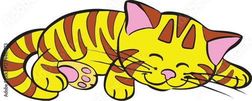 Cartoon sleeping cute kitten.