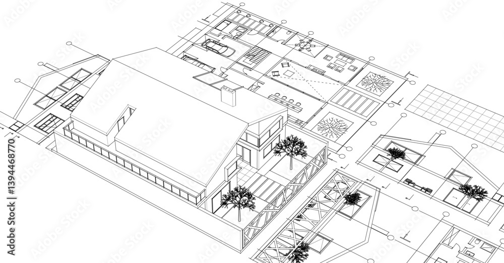 house architectural project sketch 3d illustration
house architectural project sketch 3d illustration