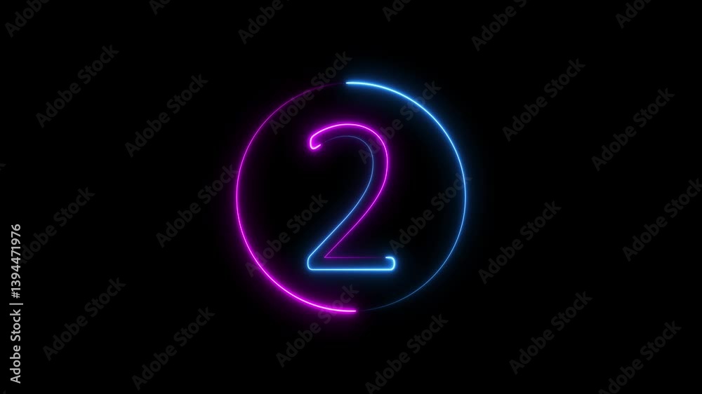 Glowing neon numeric number 2 animation. Purple and blue neon font alphanumeric Glowing neon numeric number 2 animation. Purple and blue neon font alphanumeric