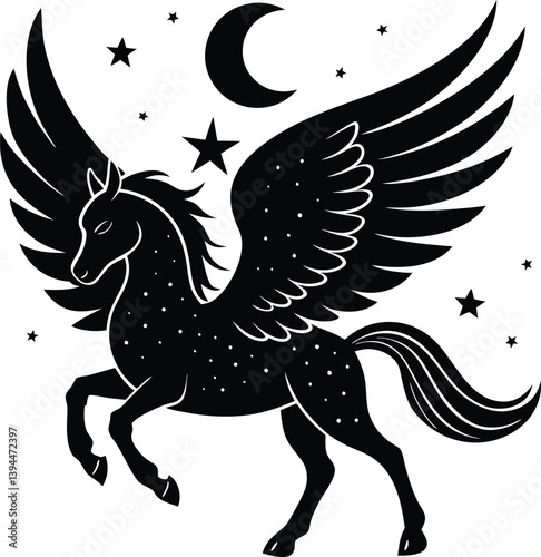 Flying upwards towards a glowing crescent unicorn