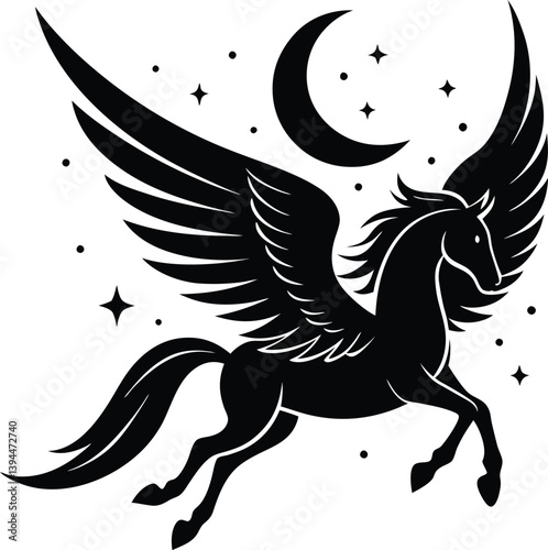 Flying upwards towards a glowing crescent unicorn