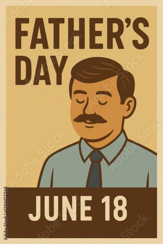 Father's Day Card Featuring a Mustached Father in Retro Illustration Style