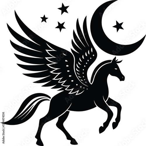 Flying upwards towards a glowing crescent unicorn