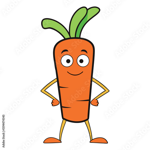 Smiling Cartoon Carrot with Happy Face Cute Vegetable Character Illustration for Kids, Healthy Food, or Funny Farm Designs