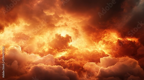 Dramatic orange storm clouds sky