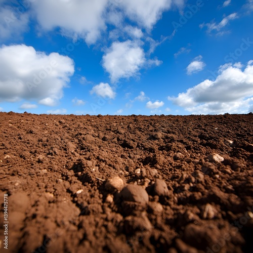 Brown Soil Texture Under Blue Sky Landscape