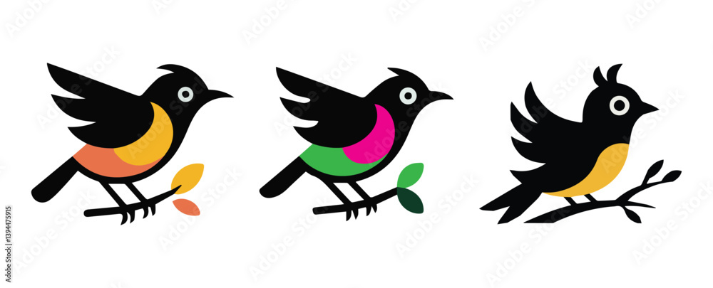 Obraz premium Bird on tree branch vector illustration