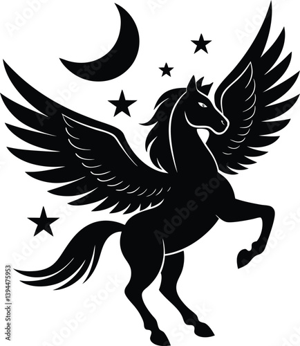 Flying upwards towards a glowing crescent unicorn