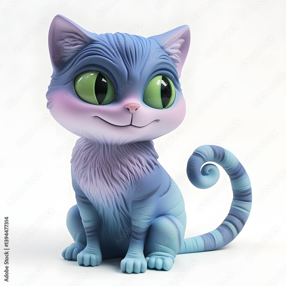 Fototapeta premium Blue cat with green eyes is sitting on a white background. The cat has a smile on its face and he is happy