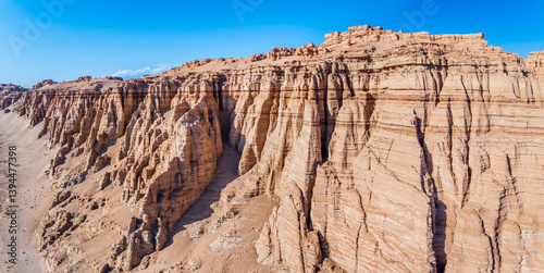 Obraz na płótnie Spectacular yardang landform mountain under the blue sky. Famous Dahaidao no man's land natural landscape in Xinjiang, China. w salonie