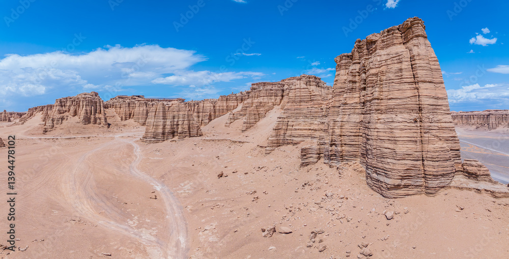 Spectacular yardang landform mountain scenery in Xinjiang. Famous Dahaidao no man's land natural landscape in China.