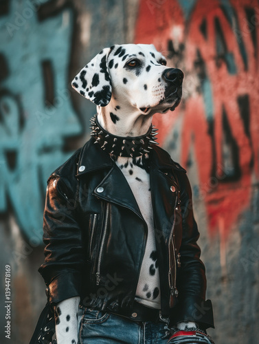 A cool husky wearing a streetwear hoodie standing in front of a brick wall