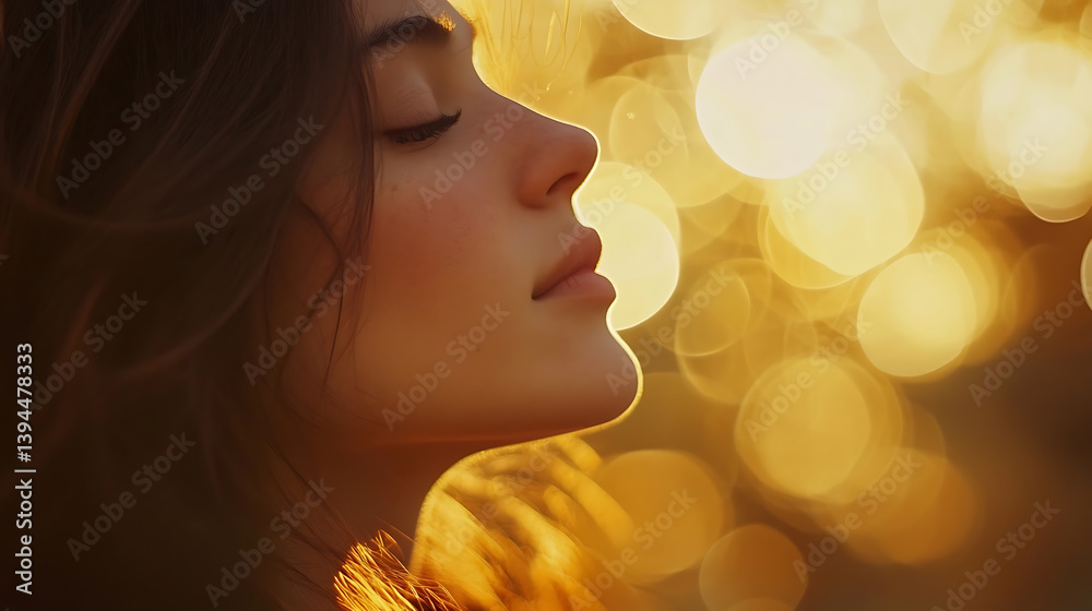 Fototapeta premium Soft focus glowing bokeh on a warm amber backdrop, Delicate light circles creating a dreamy ambiance, Ethereal minimalist style