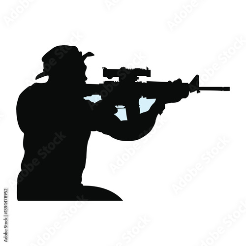 Sniper Silhouette – Tactical Soldier Aiming with Rifle