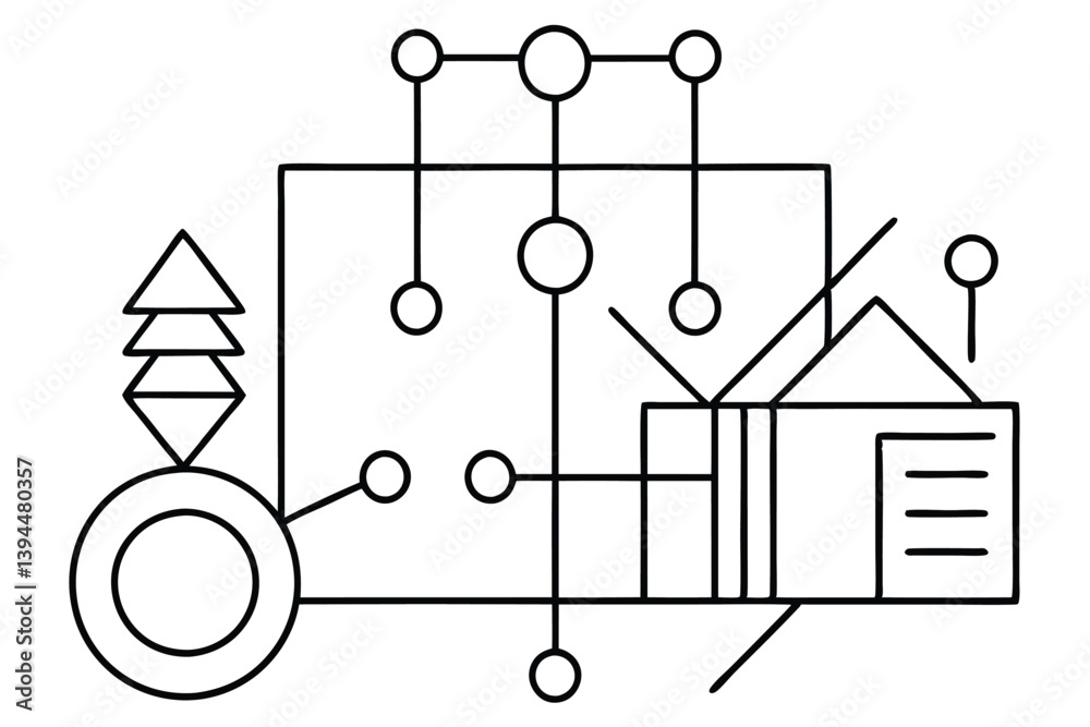 Fototapeta premium Minimalist Network Diagram – Abstract Visualization of Connected Nodes and Data Relationships in Modern Digital Communication and Social Systems.