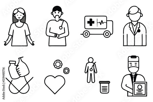 Patient care protocol line art for nursing practice guidelines