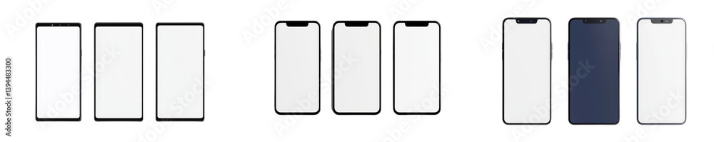 Isolated mockups of smartphones featuring minimalist designs on a clean background for digital presentations Isolated mockups of smartphones featuring minimalist designs on a clean background for digital presentations