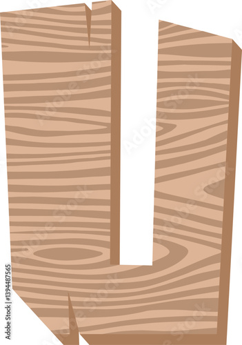 Wood Letter Vector Element Alphabet U