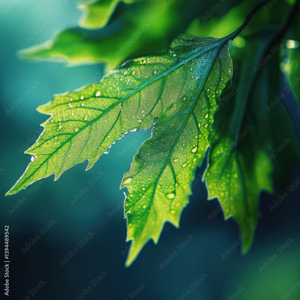 Green leaves with water droplets Green leaves with water droplets