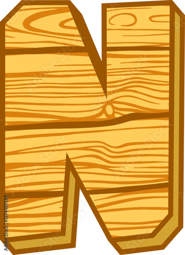 Wood Plank Style Letter Vector Element Alphabet N