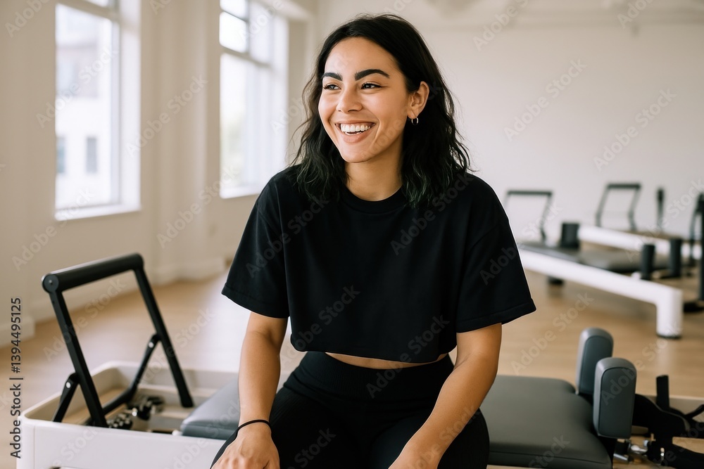 Fototapeta premium Woman smiling during Pilates session.